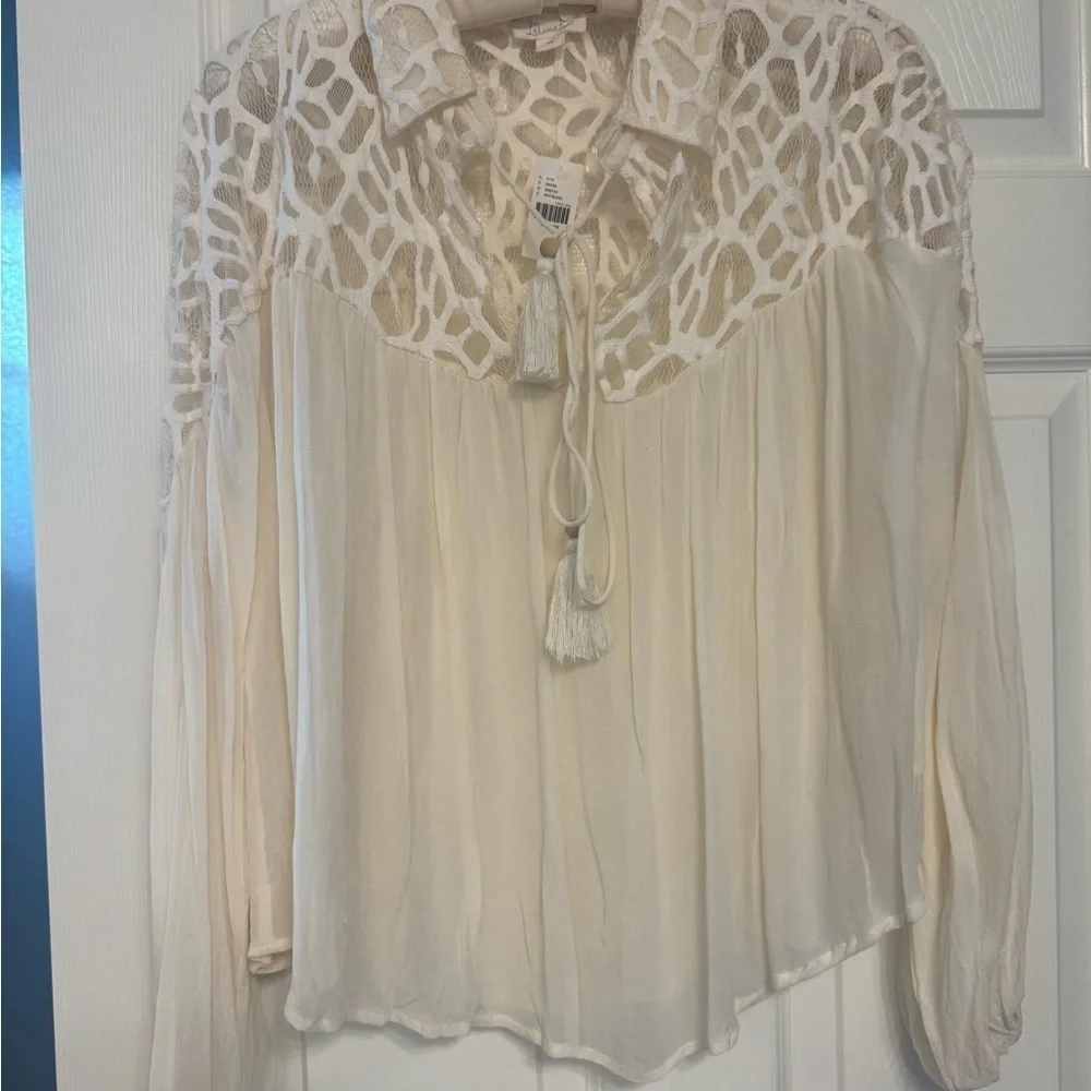 New - LET ME BE LONG-SLEEVE SHEER POPOVER BLOUSE